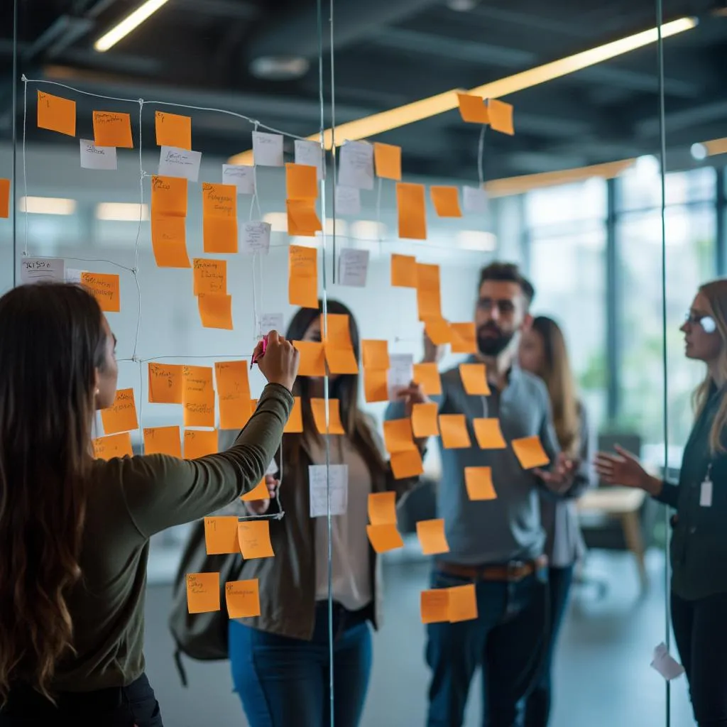 Brainstorming d'innovation avec des notes autocollantes